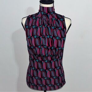 Bisou Bisou Multicolor Patterned Mockneck Blouse